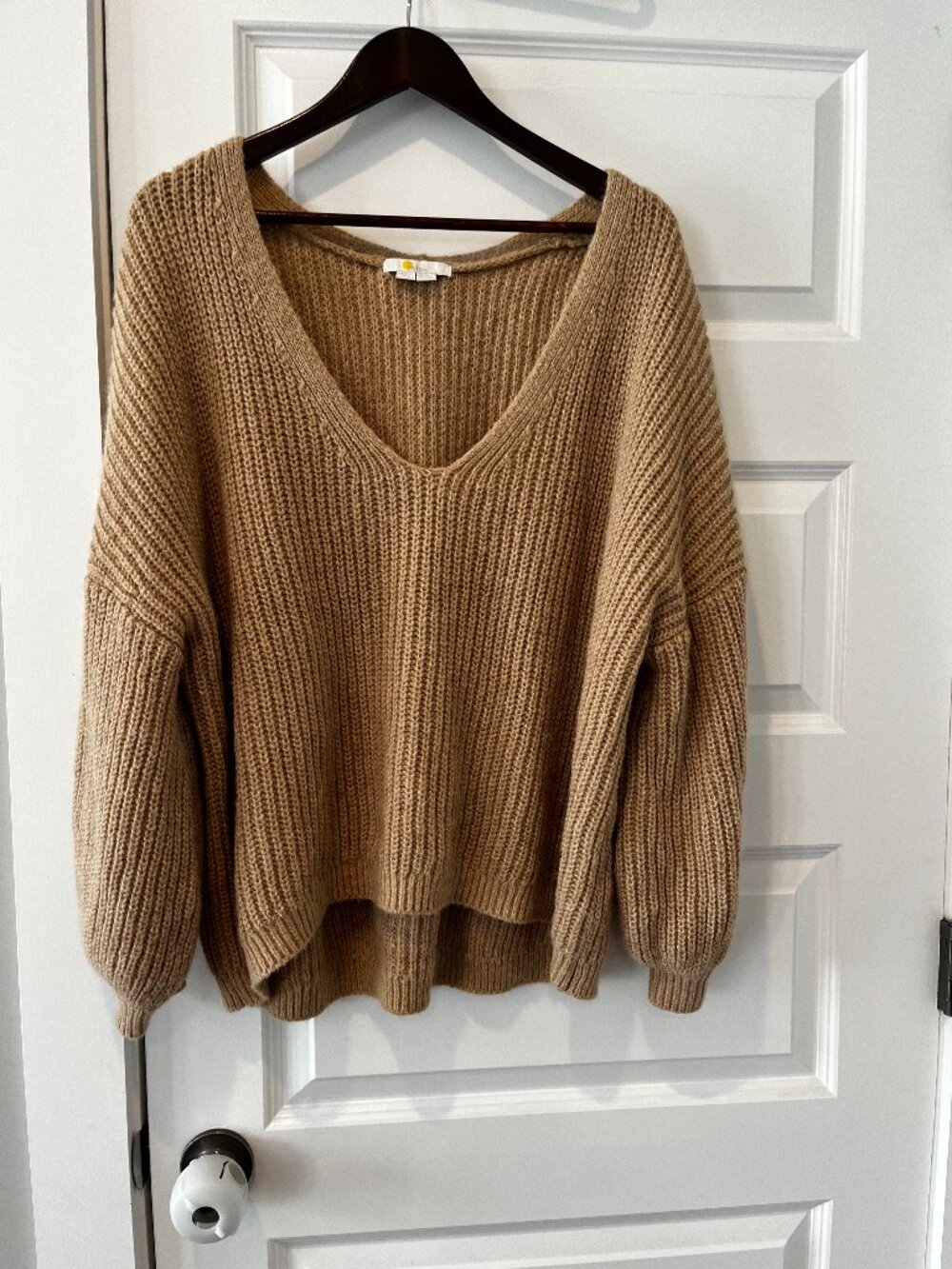 Boden Wool Blend Ribbed V-Neck Oversized Sweater Beige US 16-18 XL XXL
